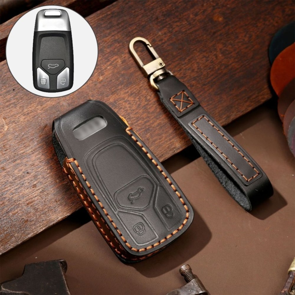 Audi Leather Key Fob Cover Case Black #858